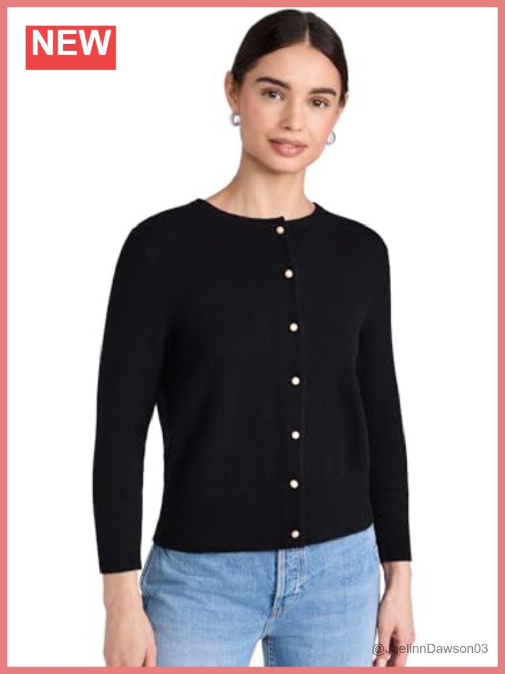Slim Fit Wool Cashmere Cardigan with Pearl Buttons Long Sleeve Crew Neck